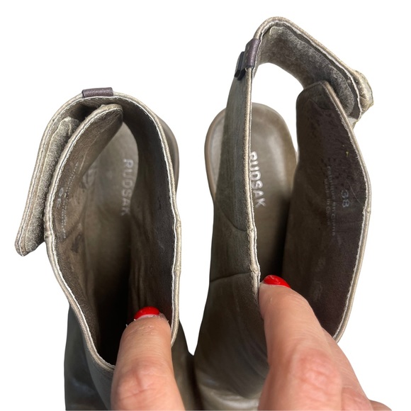 RUDSAK Women's Taupe Gray Leather Open-toe Ankle Block Heels Booties Size 38 - Picture 4 of 13